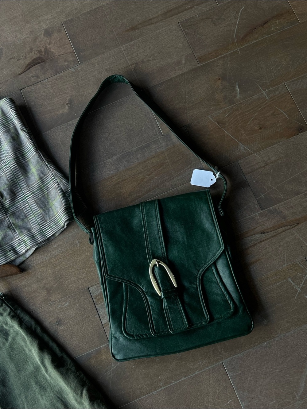 Dark Green Leather Shoulder Bag - Unbranded